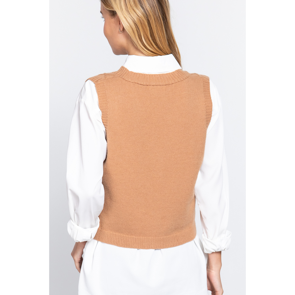 V-neck Cable Sweater Vest Cardigan - Picture 4 of 7